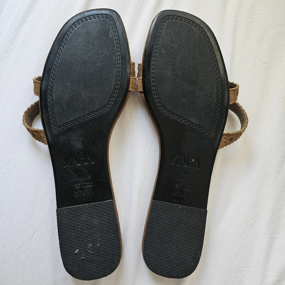 Zara Tan Braided Sandals Slip-On Style USED ONCE . - Picture 4 of 8